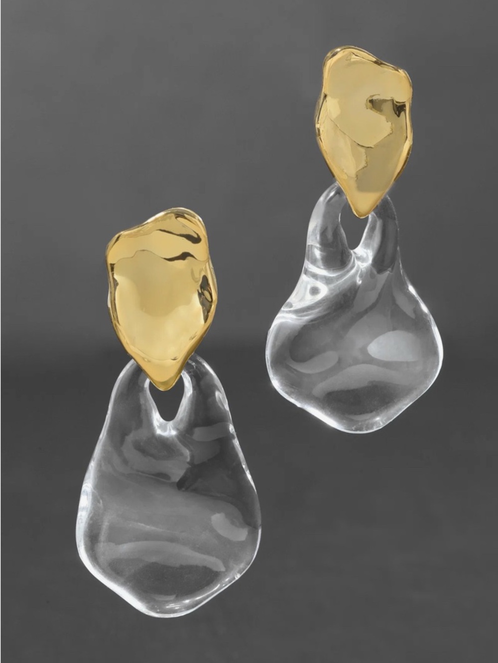 Alexis Bittar Liquid Lucite Gold and Clear Sculptural Drop Earrings